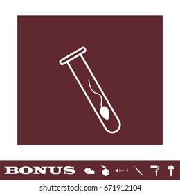 Sperm in test tube icon flat. White pictogram on brown background. Vector illustration symbol and bonus icons