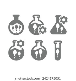 Esperma en el conjunto de iconos vectoriales del tubo de ensayo. Iconos de vidrio in vitro y de laboratorio.