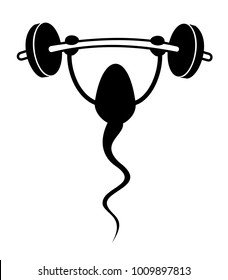 Sperm Trains And Practise Weight Lifting - Good Condition Of Male Semen And Fertility. High Quality Ejaculate. Vector Illustration