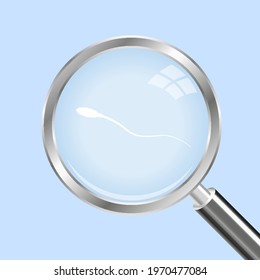 Sperm under a magnifying glass, vector art illustration.