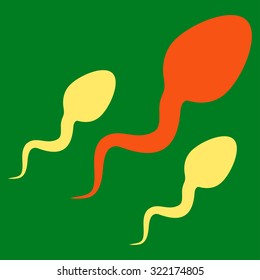 Sperm vector icon. Style is bicolor flat symbol, orange and yellow colors, rounded angles, green background.