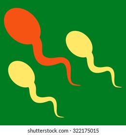 Sperm vector icon. Style is bicolor flat symbol, orange and yellow colors, rounded angles, green background.