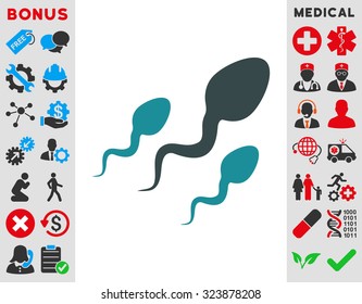 Sperm vector icon. Style is bicolor flat symbol, soft blue colors, rounded angles, white background.