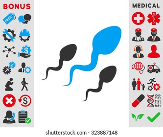 Sperm vector icon. Style is bicolor flat symbol, blue and gray colors, rounded angles, white background.