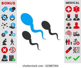 Sperm vector icon. Style is bicolor flat symbol, blue and gray colors, rounded angles, white background.