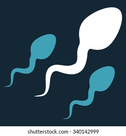 Sperm vector icon. Style is bicolor flat symbol, blue and white colors, rounded angles, dark blue background.