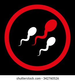 Sperm vector icon. Style is bicolor flat rounded symbol, red and white colors, rounded angles, black background.