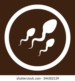 Sperm vector icon. Style is flat rounded symbol, white color, rounded angles, brown background.