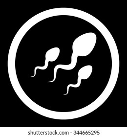 Sperm vector icon. Style is flat rounded symbol, white color, rounded angles, black background.