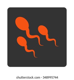Sperm vector icon. Style is flat rounded square button, orange and gray colors, white background.