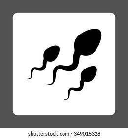 Sperm vector icon. Style is flat rounded square button, black and white colors, gray background.
