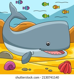 Sperm Whale Cartoon Vector Colored Illustration