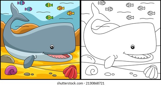 Sperm Whale Coloring Page Illustration