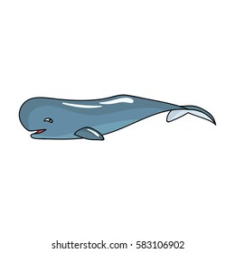 Sperm whale icon in cartoon style isolated on white background. Sea animals symbol stock vector illustration.