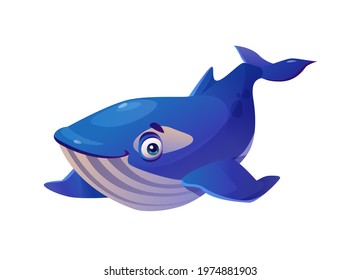 Sperm whale isolated cachalot underwater animal childish cartoon character with big eyes. Vector blue giant fish, marine baby orca shark, swimming cute aqua water wildlife amphibian, funny mascot