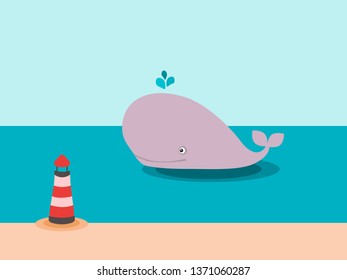 sperm whale and lighthouse