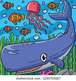 Sperm Whale Marine Animal Colored Cartoon 