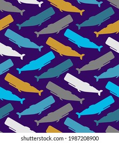 Sperm whale pattern seamless. cachalot big whale background. Baby fabric ornament