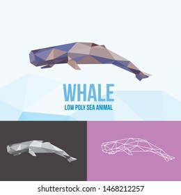 SPERM WHALE SEA ANIMALS LOW POLY LOGO ICON SYMBOL SET. TRIANGLE GEOMETRIC POLYGON