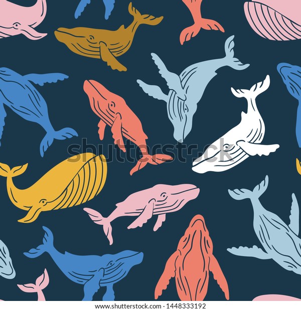 Sperm Whale Seamless Pattern Colorful Whale Stock Vector (Royalty Free ...