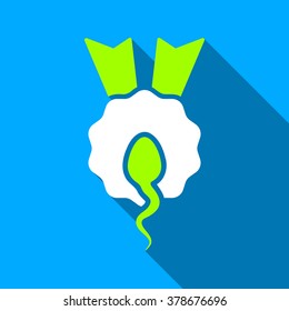 Sperm Winner Award long shadow vector icon. Style is a flat light symbol with rounded angles on a blue square background.