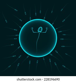 Sperm winner, blue vector illustration