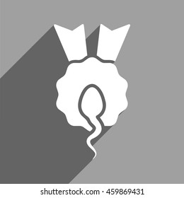 Sperm Winner long shadow vector icon. Style is a flat sperm winner white iconic symbol on a gray square background.