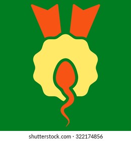 Sperm Winner vector icon. Style is bicolor flat symbol, orange and yellow colors, rounded angles, green background.