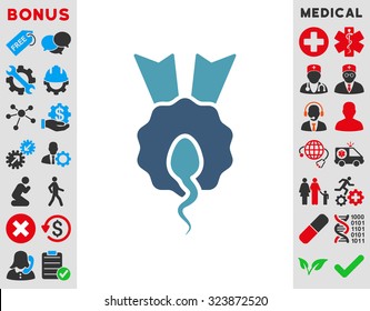 Sperm Winner vector icon. Style is bicolor flat symbol, cyan and blue colors, rounded angles, white background.