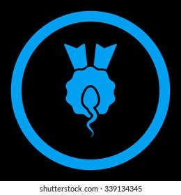 Sperm Winner vector icon. Style is flat rounded symbol, blue color, rounded angles, black background.