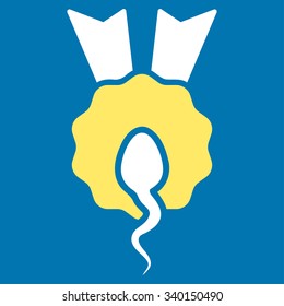 Sperm Winner vector icon. Style is bicolor flat symbol, yellow and white colors, rounded angles, blue background.