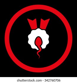 Sperm Winner vector icon. Style is bicolor flat rounded symbol, red and white colors, rounded angles, black background.