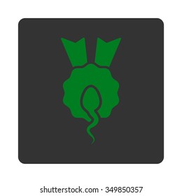 Sperm Winner vector icon. Style is flat rounded square button, green and gray colors, white background.