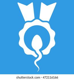 Sperm Winner vector icon. Style is flat symbol, white color, rounded angles, blue background.