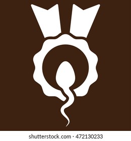 Sperm Winner vector icon. Style is flat symbol, white color, rounded angles, brown background.