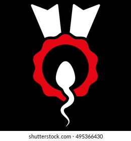 Sperm Winner vector icon. Style is bicolor flat symbol, red and white colors, rounded angles, black background.