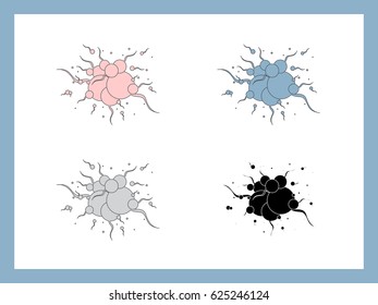 Spermatozoa form blots in different colors