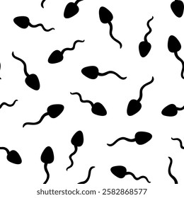 Spermatozoon black icon seamless pattern on white background