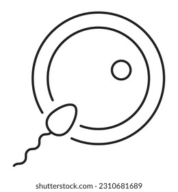 Espermatozoon fertilizante vector de ícono de huevo aislado. Proceso de fertilización, símbolo de línea de inseminación. Concepto de medicina y biología, proceso de reproducción.