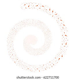 Spermatozoon festival swirling spiral. Vector orange random icons.