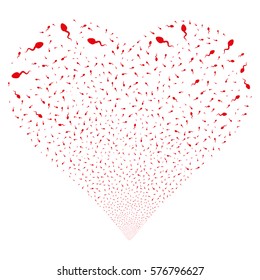 Spermatozoon fireworks with heart shape. Vector illustration style is flat red iconic symbols on a white background. Object salute combined from confetti design elements.