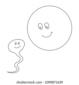 Spermatozoon and ovum. Fertilization process. Vector illustration.