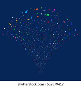 Spermatozoon salute stream. Vector illustration style is flat bright multicolored iconic symbols on a blue background. Object stream fountain combined from random symbols.