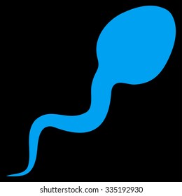 Spermatozoon vector icon. Style is flat symbol, blue color, rounded angles, black background.