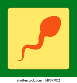 Spermatozoon vector icon. Style is flat rounded square button, orange and yellow colors, green background.