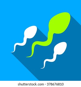 Spermatozoons long shadow vector icon. Style is a flat light symbol with rounded angles on a blue square background.