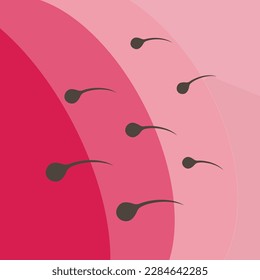 The spermatozoons moves directly to the target in the egg. Insemination and fertalization concept. Female and male egg cell icon. Human sexual reproductive system and pregnancy flat vector illustratio
