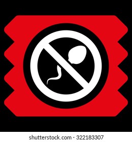 Spermicide Condom vector icon. Style is bicolor flat symbol, red and white colors, rounded angles, black background.