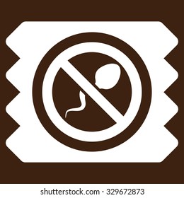 Spermicide Condom vector icon. Style is flat symbol, white color, rounded angles, brown background.