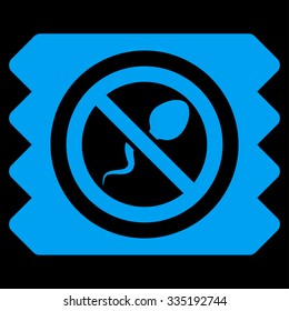 Spermicide Condom vector icon. Style is flat symbol, blue color, rounded angles, black background.